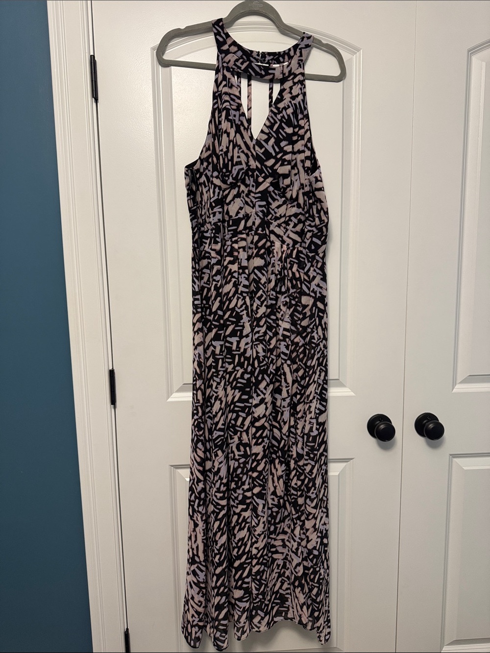 Sleeveless Black & lavender and Blush Printed Halter Maxi Dress